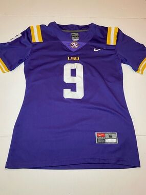 Nike LSU Purple Football Jersey with White Number and Gold Trim